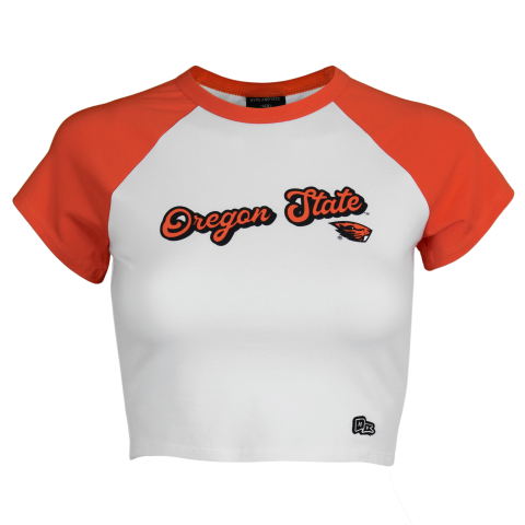 Women's White and Orange Oregon State Raglan Crop Top